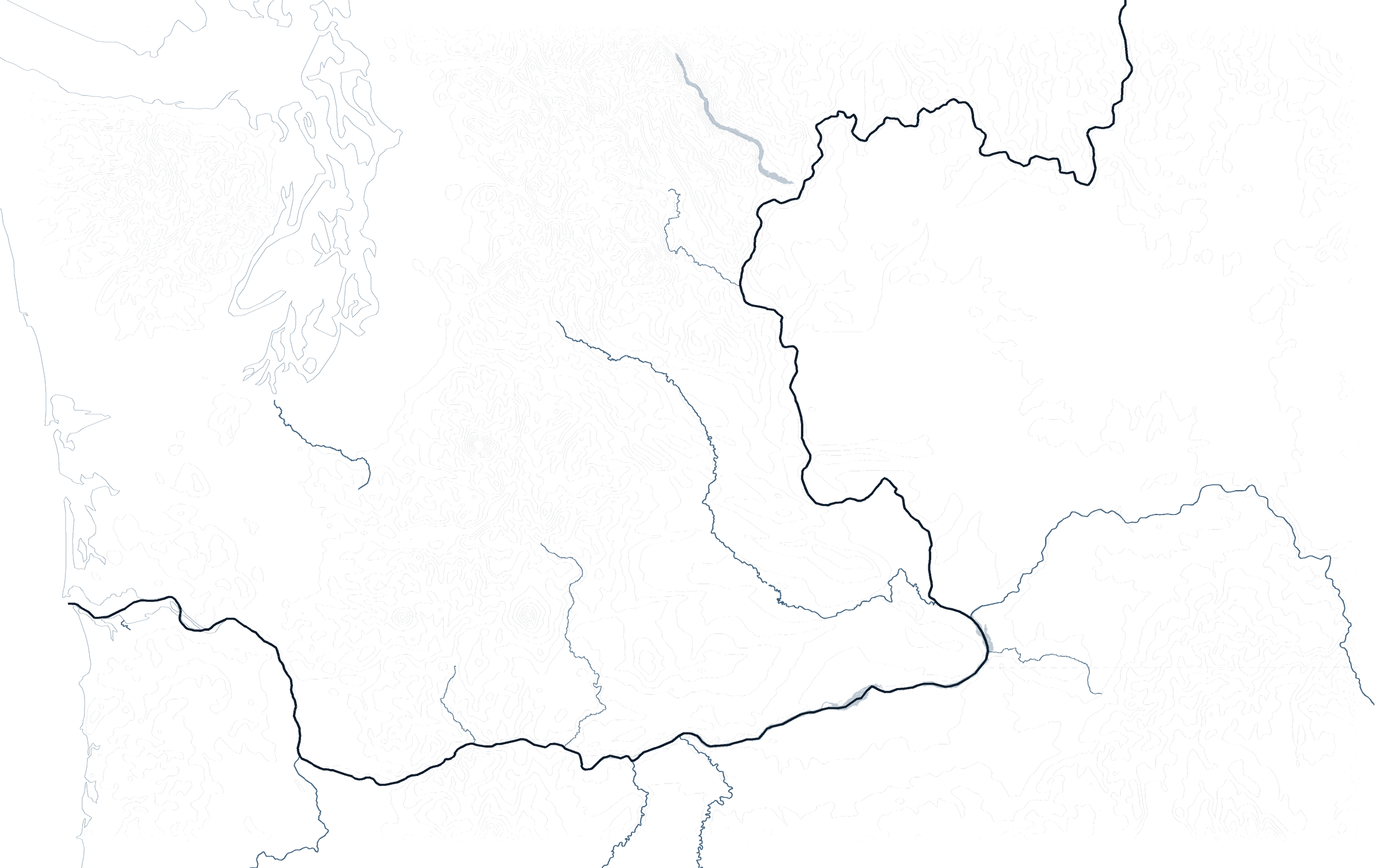 Map of the Columbia River in Oregon and Washington, running from The Dalles up past the Tri-Cities and Hanford Reach to Brewster and Lake Chelan.